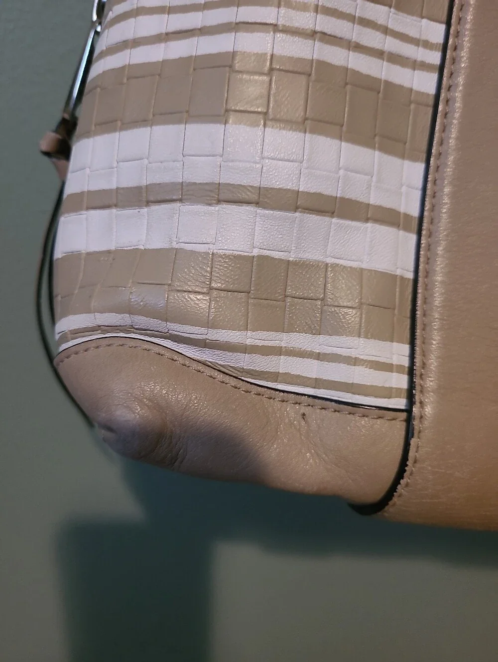 Coach Bleecker‎ Preston Satchel In Embossed Woven Leather 31004 SV/Fawn/White